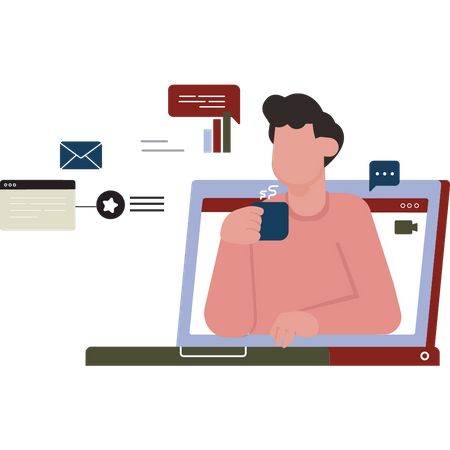 Man on video call  Illustration