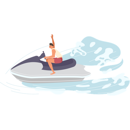 Man on water scooter rides the waves Illustration