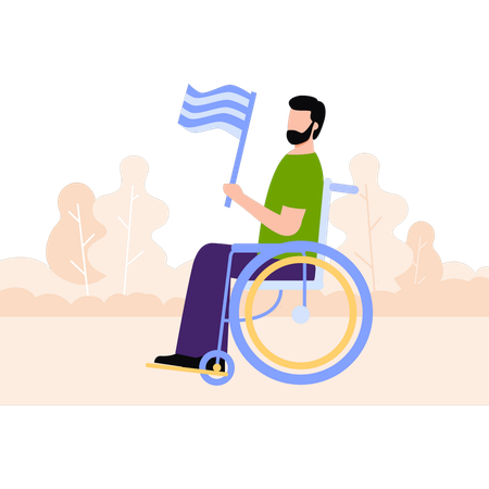 Man on wheelchair holding flag  Illustration