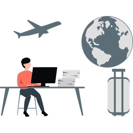 Man online booking for flight  Illustration