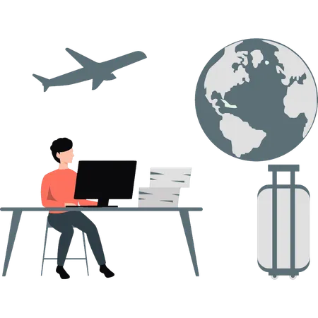 Man online booking for flight  Illustration