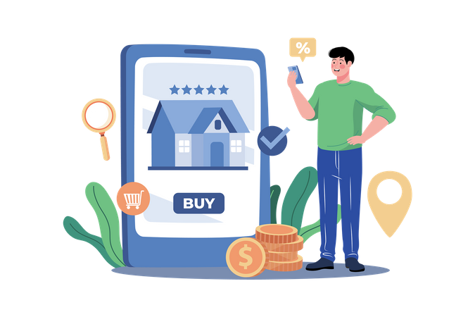 Man online buying Real Estate  Illustration