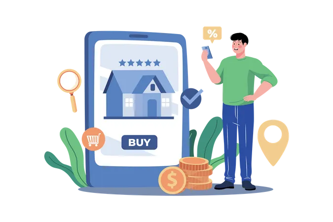 Man online buying Real Estate  Illustration