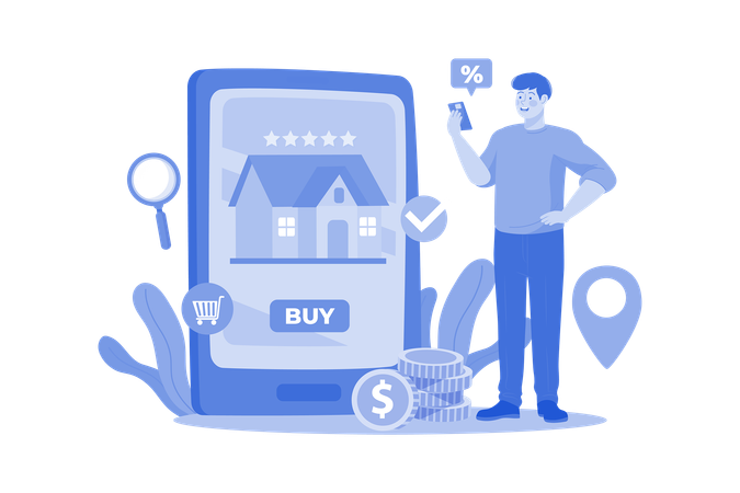 Man online buying Real Estate  Illustration