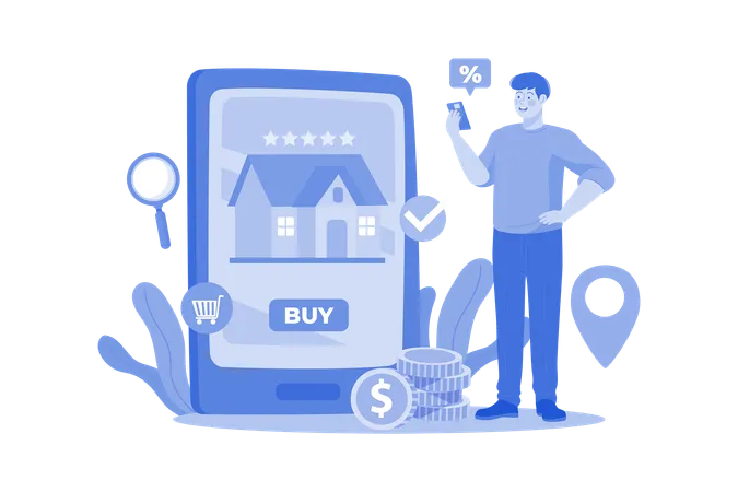 Man online buying Real Estate  Illustration