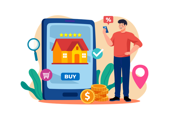 Man online buying Real Estate  Illustration