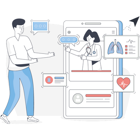 Man Online Consultation With His Doctor  Illustration