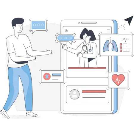 Man Online Consultation With His Doctor  Illustration