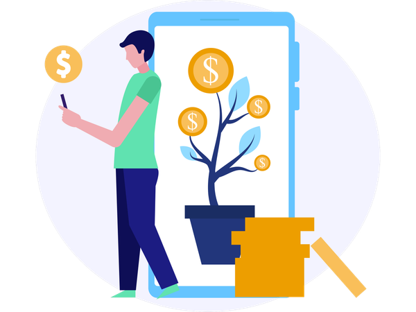 Man Online Earnings using mobile  Illustration