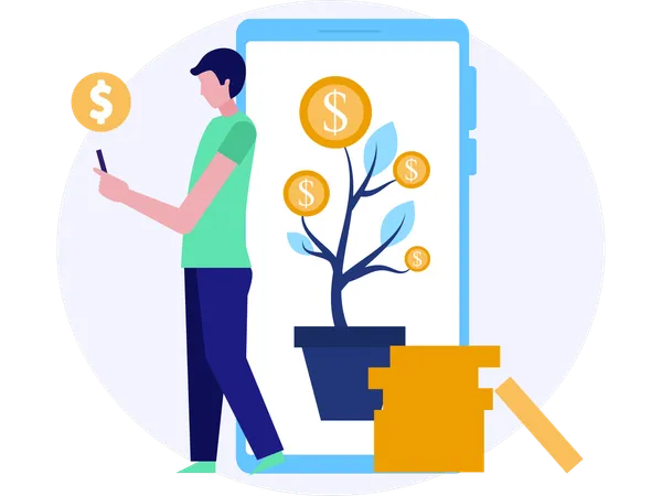 Man Online Earnings using mobile  Illustration