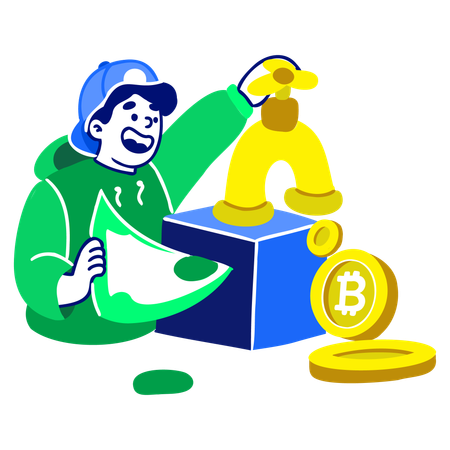 Man Open Crypto Faucet  Illustration