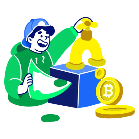 Man Open Crypto Faucet  Illustration