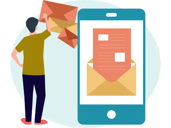 Man open mail inbox  Illustration