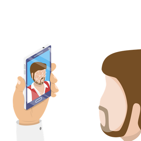 Man open mobile lock using face id  Illustration