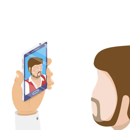 Man open mobile lock using face id  Illustration