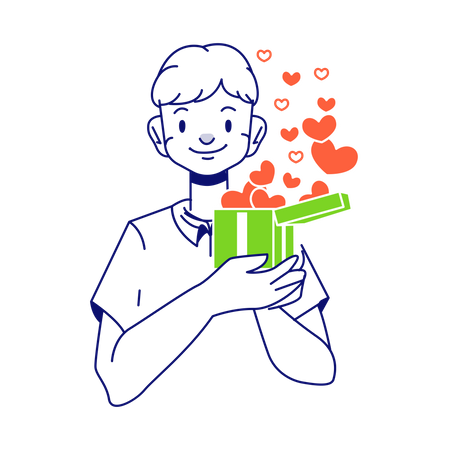 Man opened a box of hearts  イラスト