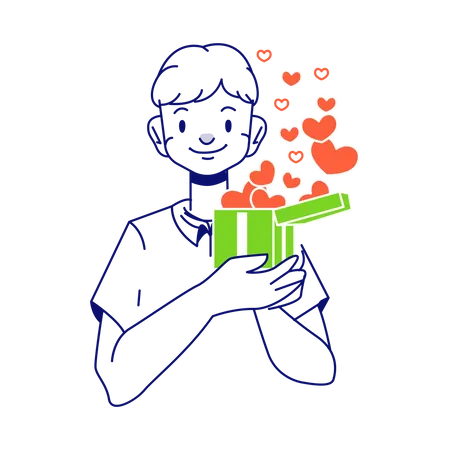 Man opened a box of hearts  イラスト