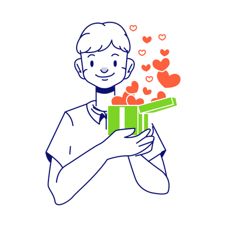 Man opened a box of hearts  Illustration