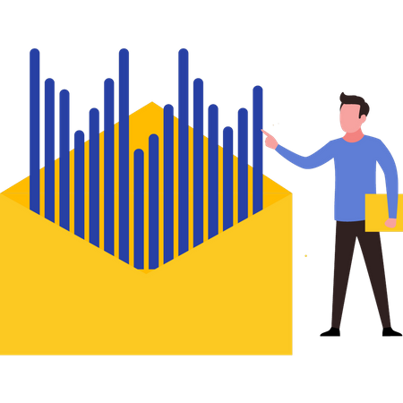 Man opened graph mail  Illustration