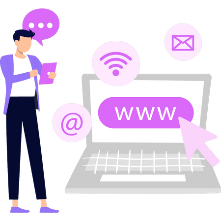 Man opened website on laptop  Illustration