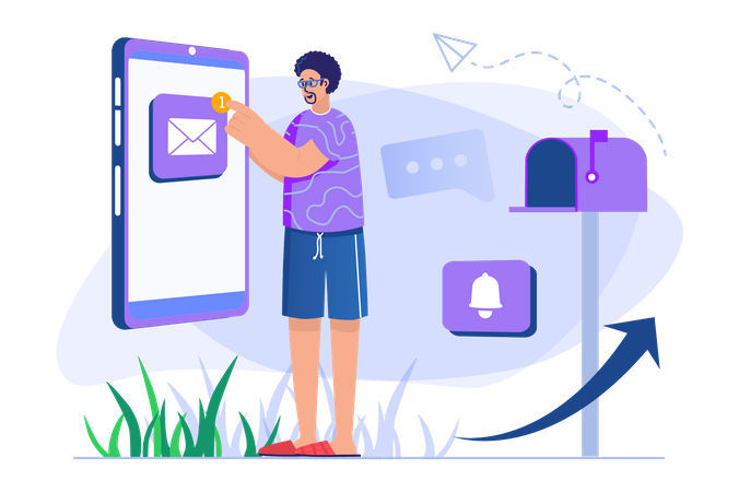 Man opening email newsletter  Illustration