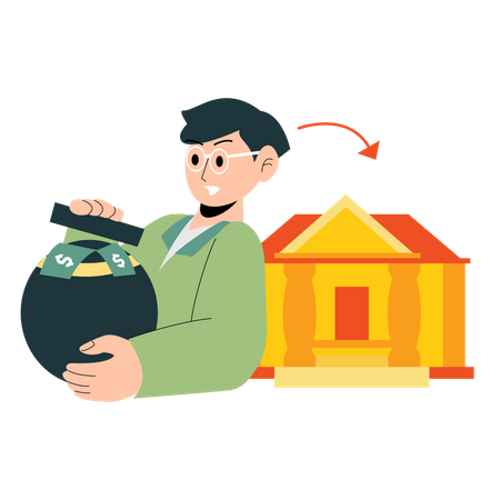 Man opening fix deposit in bank Illustration