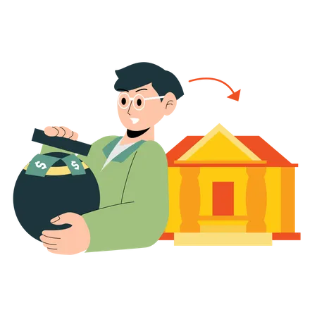 Man opening fix deposit in bank Illustration