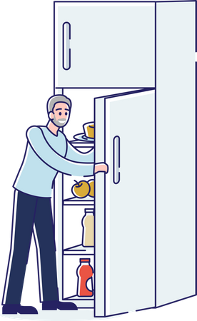 Man opening fridge Illustration