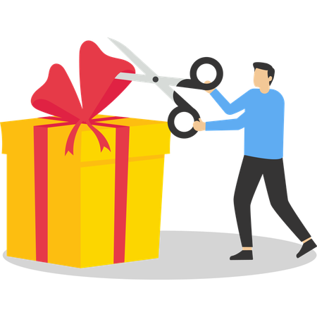 Man opening gift  Illustration