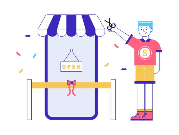 Man opening online business store  Illustration