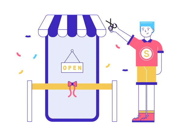 Man opening online business store  Illustration