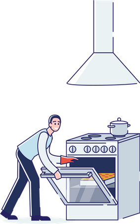 Man opening over of electric stove Illustration