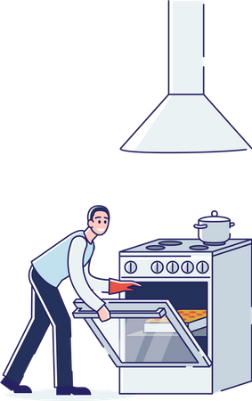 Man opening over of electric stove  Illustration