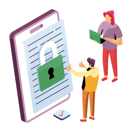 Man opening secured document on mobile app  Illustration