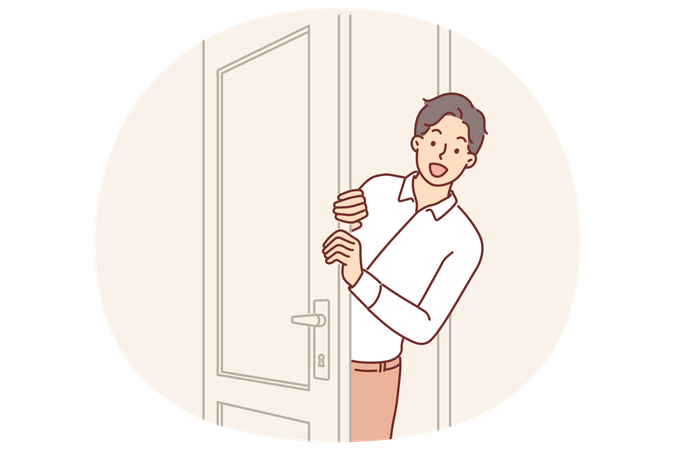 Man opens door and peeks into boss office  Illustration