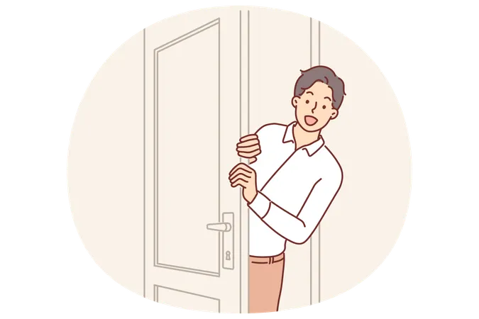 Man opens door and peeks into boss office  Illustration