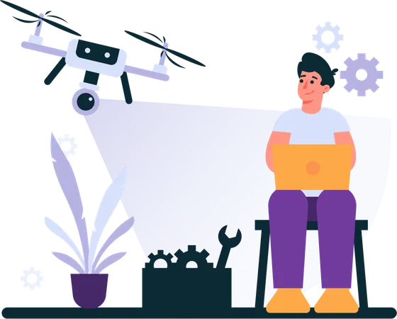Man Operating A Drone These Illustration Can Depict Robots Performing Tasks Such As Automation In Manufacturing Assisting Humans In Various Industries The Emphasis Is On Highlighting The Potential For AI To Revolutionize Technology And Human Life Often With A Sense Of Innovation And Progress Illustration