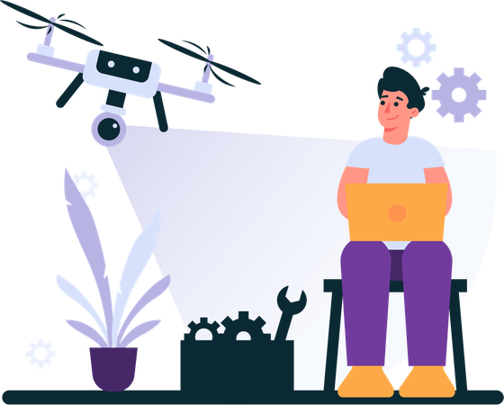 Man Operating Drone  Illustration