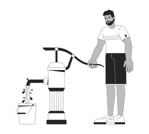 Man operating hand pump to extract water  Illustration