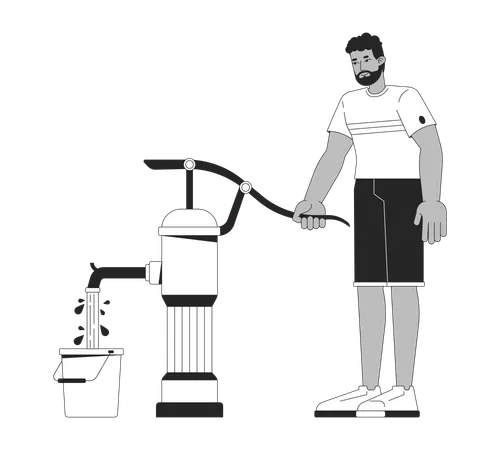 Man operating hand pump to extract water  Illustration