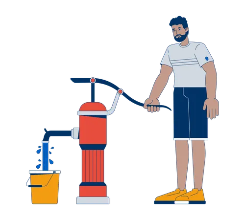 Man operating hand pump to extract water  Illustration