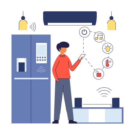 Man operating Smart Home using mobile  Illustration