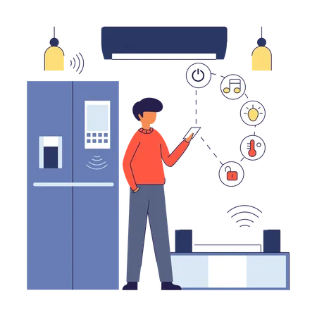 Man operating Smart Home using mobile  Illustration