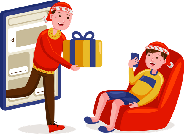 Man order online shopping on christmas sale Illustration