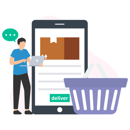 Man order parcel on mobile  Illustration