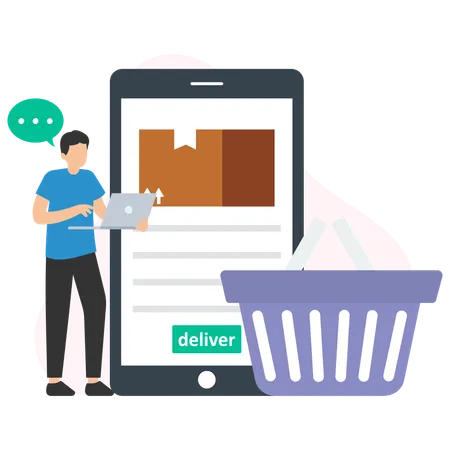 Man order parcel on mobile  Illustration