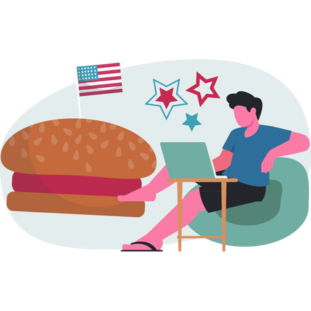 Man  ordering American food  Illustration