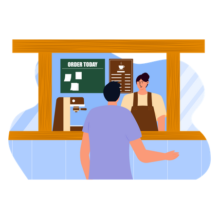 Man ordering coffee at cafe Illustration
