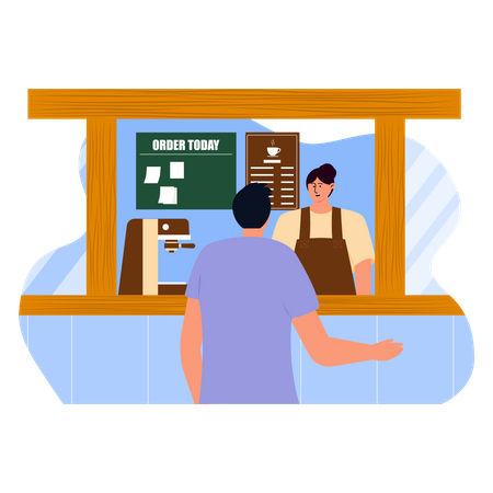 Man ordering coffee at cafe  Illustration