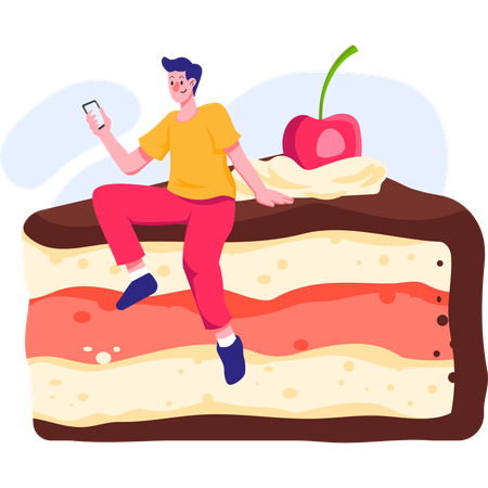 Man ordering desert from mobile app  Illustration